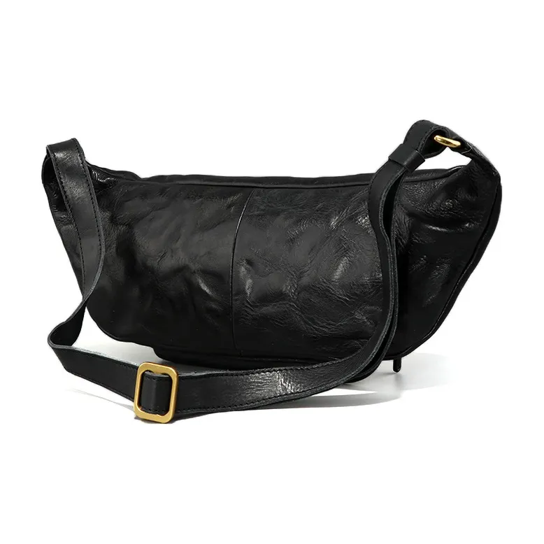 DOSRFINI Cow Leather One Shoulder Crossbody Sling Bags Regular Men's Black/Sunset Yellow-3