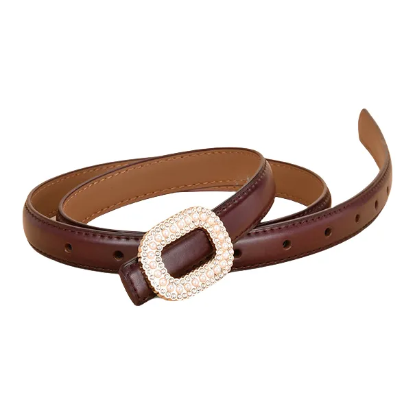 Emperor Penguin Inlay Pearl Rhinestone Round Buckle Decoration With Smooth Buckle Belt Leather Belts Women's 1.8cm-4