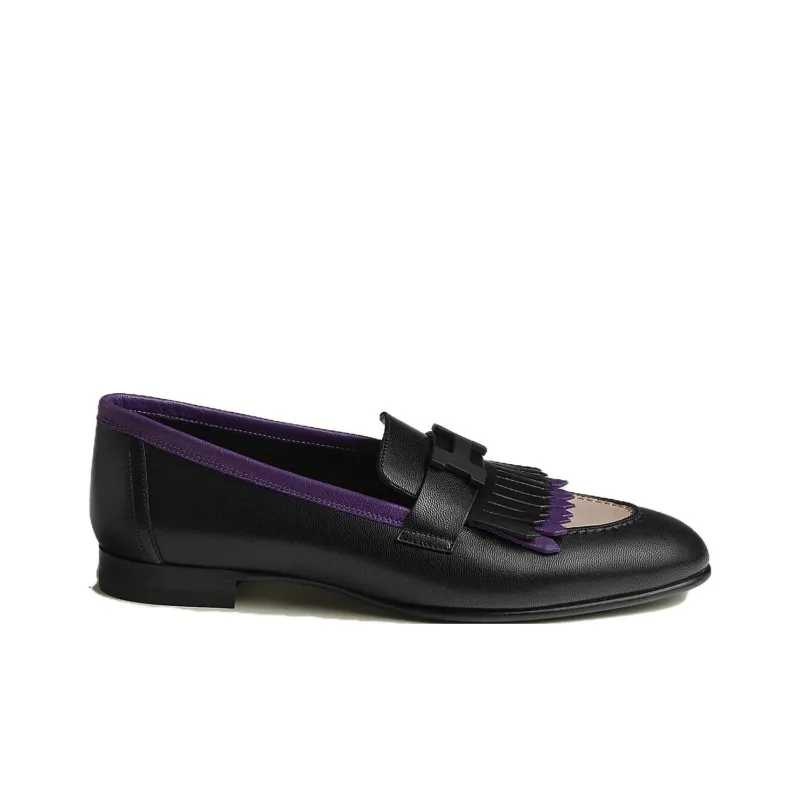 HERMES Royal Loafers Women's Black Purple-1