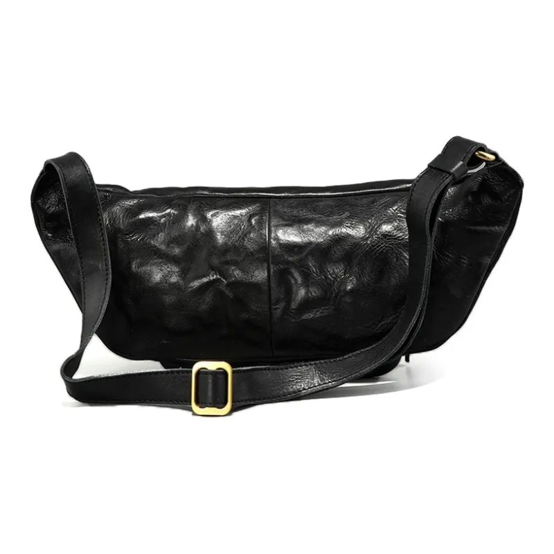 DOSRFINI Cow Leather One Shoulder Crossbody Sling Bags Regular Men's Black/Sunset Yellow-2