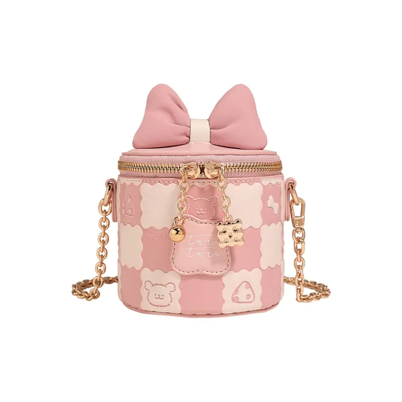 TOUTOU Maltese Collaboration PU Crossbody Bags Trumpets Women's Light Snow Strawberry Pink-3