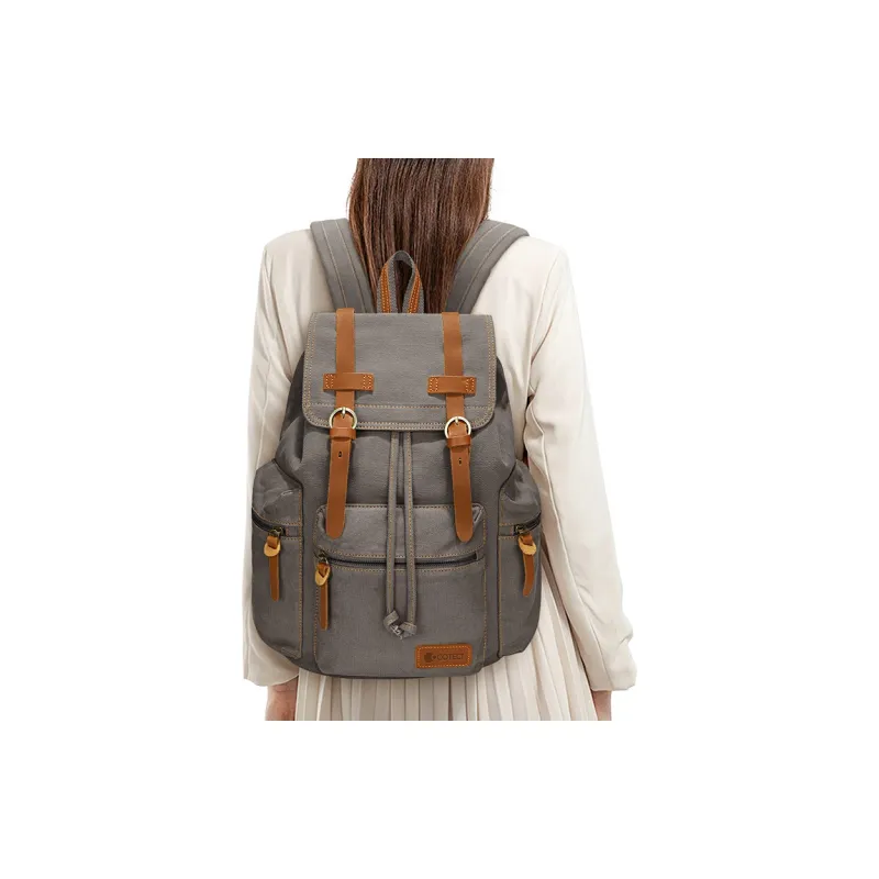 COTECi Crazy Horse Cow Leather, Washed Canvas Backpack Tubas Unisex Ink Gray/Gray/Coffee/Khaki-4