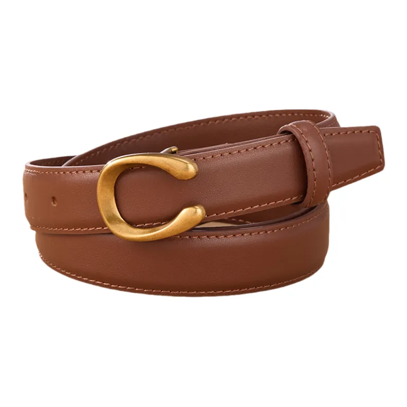 Emperor Penguin Vintage Slim Korean Style Feather Trim Leather Belts Women's 2.4cm-1