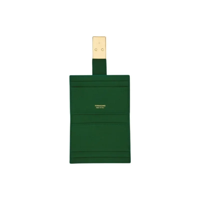 FERRAGAMO Calfskin Card Holder Women's Forest Green-3