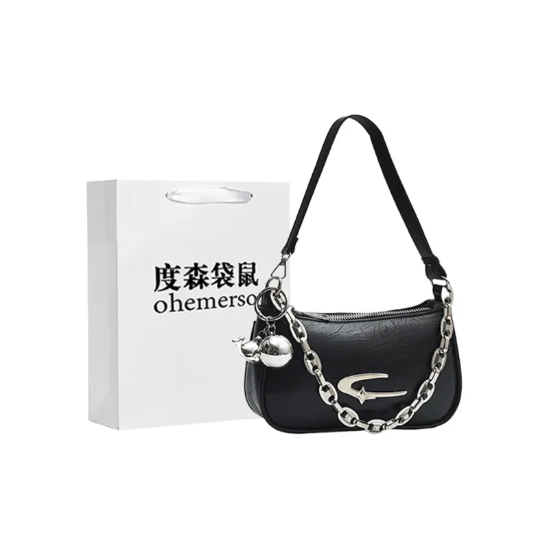 Dusen Kangaroo PU Shoulder Bag Regular Women's Black/White/Silver-12