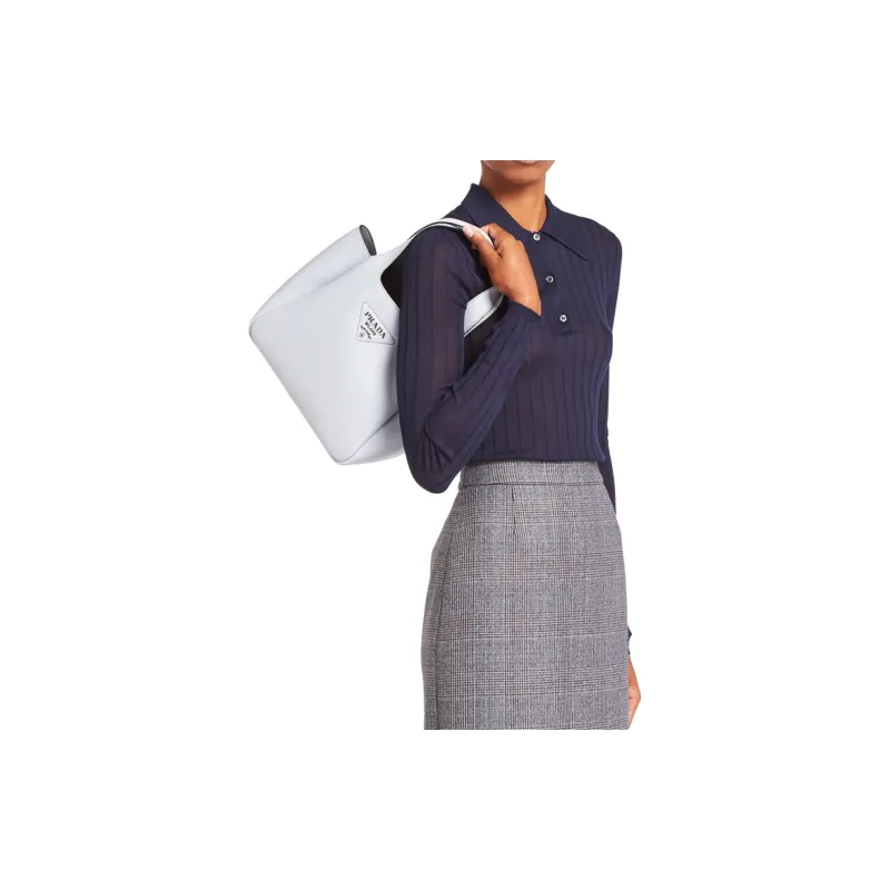 PRADA Leather Tote Bag Shopping Bag Handbag Shoulder Bag Regular Women's Light Blue-4