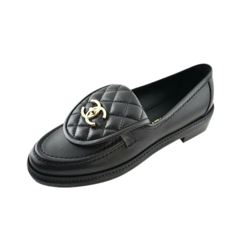 CHANEL Quilted Tab Loafers Black Leather-2