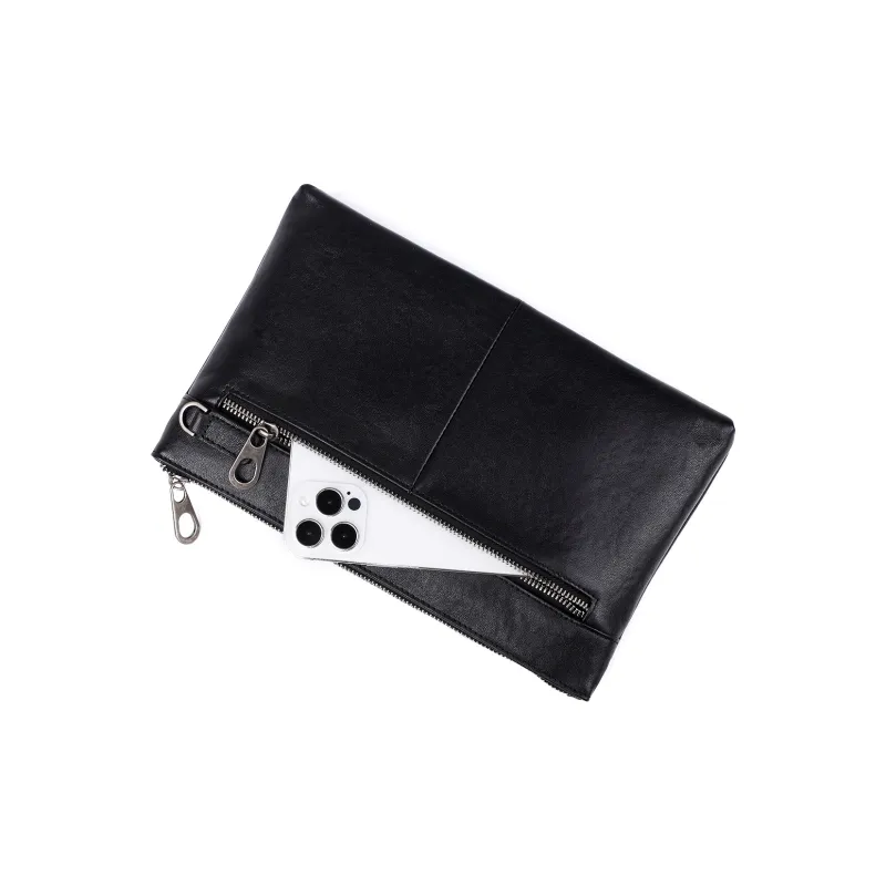Old Man's Head Cow Leather Envelope Bag Clutches Regular Men's Black-3