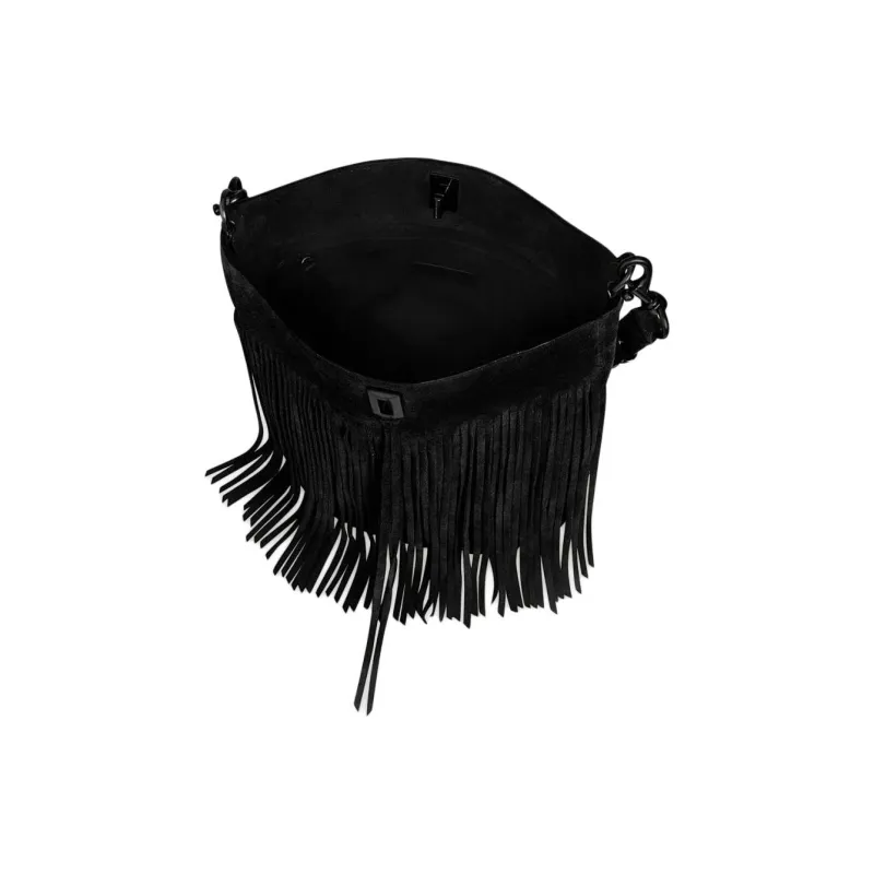 REBECCA MINKOFF Suede Leather Bucket Bag Portable One Shoulder Women's Black-2
