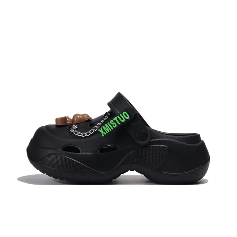 XMISTUO Bear DIY Trendy Minimalist Style 6.0cm Height Increasing External Wear Summer Closed Toe Clogs Women's-1
