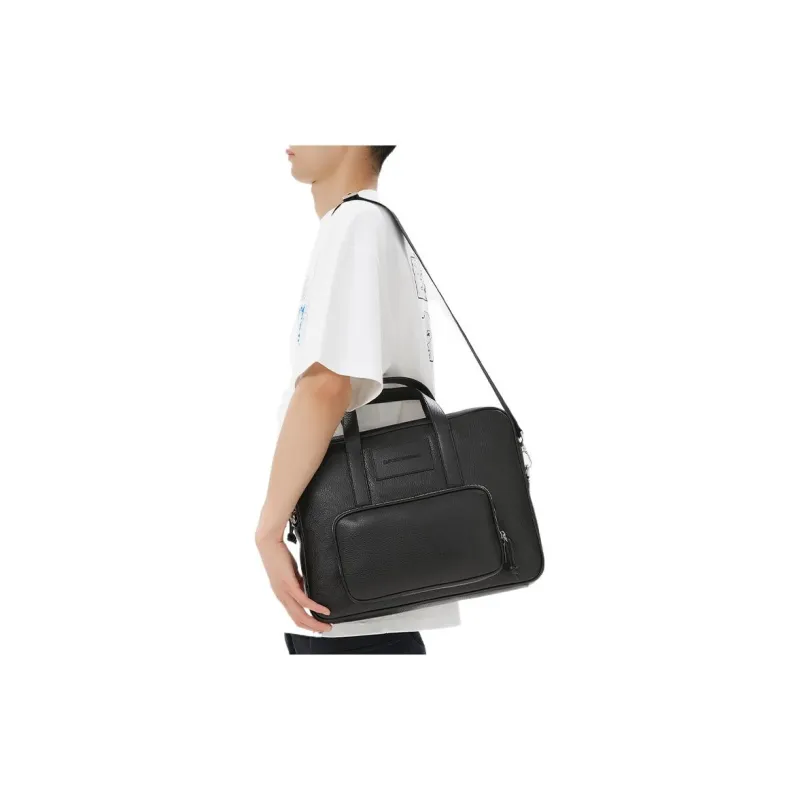 EMPORIO ARMANI Leather Briefcase Men's Black-4