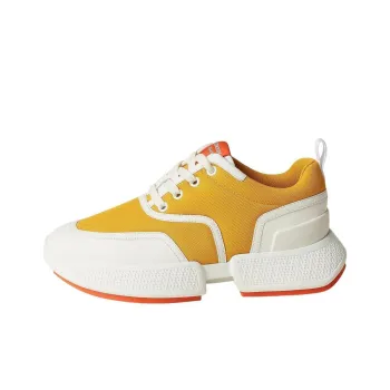 HERMES Giga Low Top Casual Shoes Women's Yellow White