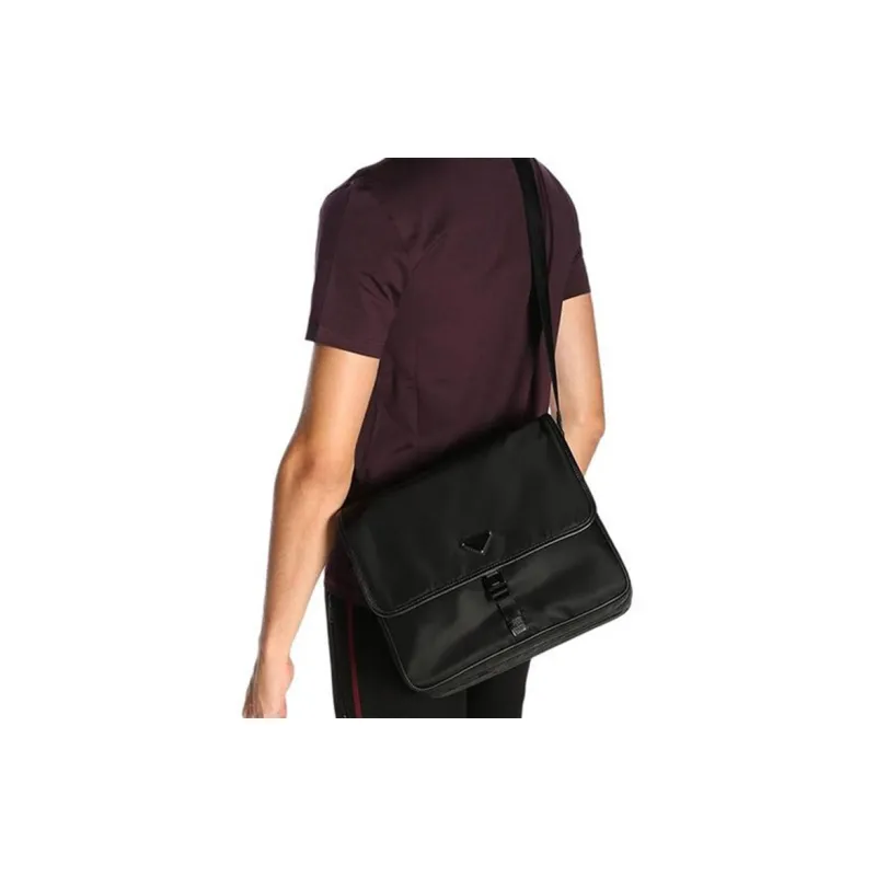 PRADA Nylon Leather Messenger Bag One Shoulder Crossbody Briefcase Men's Black-3