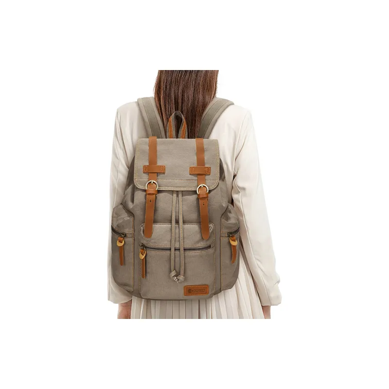 COTECi Crazy Horse Cow Leather, Washed Canvas Backpack Tubas Unisex Ink Gray/Gray/Coffee/Khaki-9