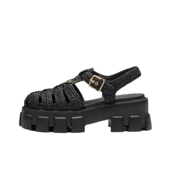 PRADA Caged Flatform Raffia Sandals
