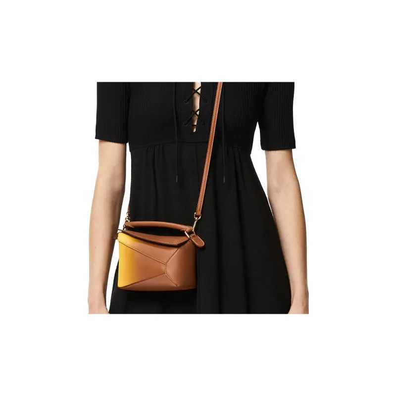 LOEWE Puzzle Nappa Calfskin One Shoulder Handbag Crossbody Bag Mini Women's Tan Pin Lemon-5