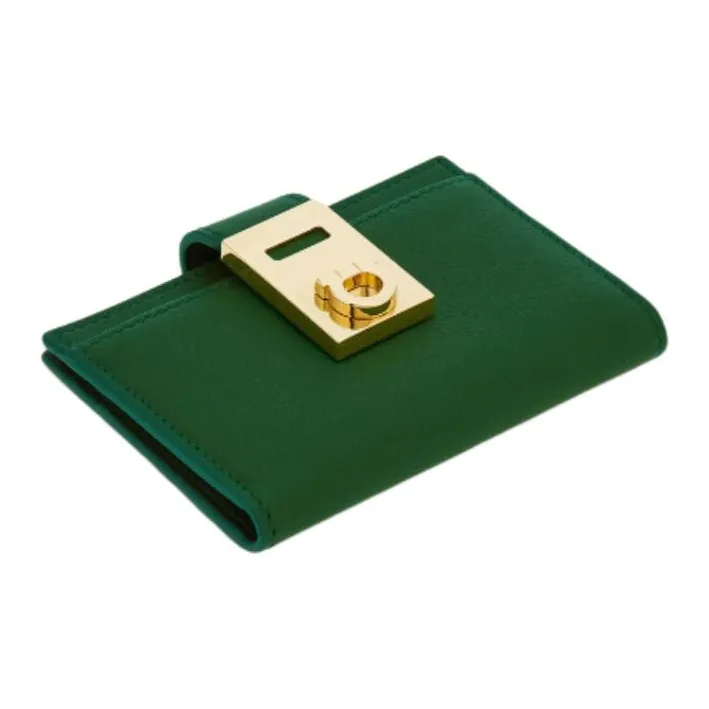 FERRAGAMO Calfskin Card Holder Women's Forest Green-2