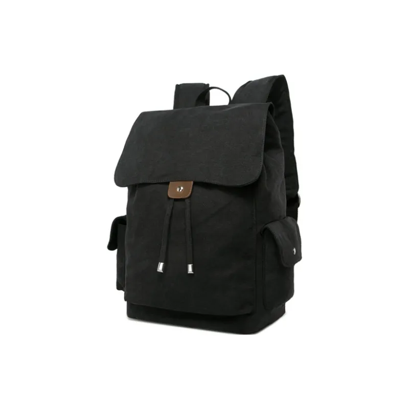 GKY Durable Canvas Canvas Bag Student Backpack Regular Unisex Black/Khaki-3