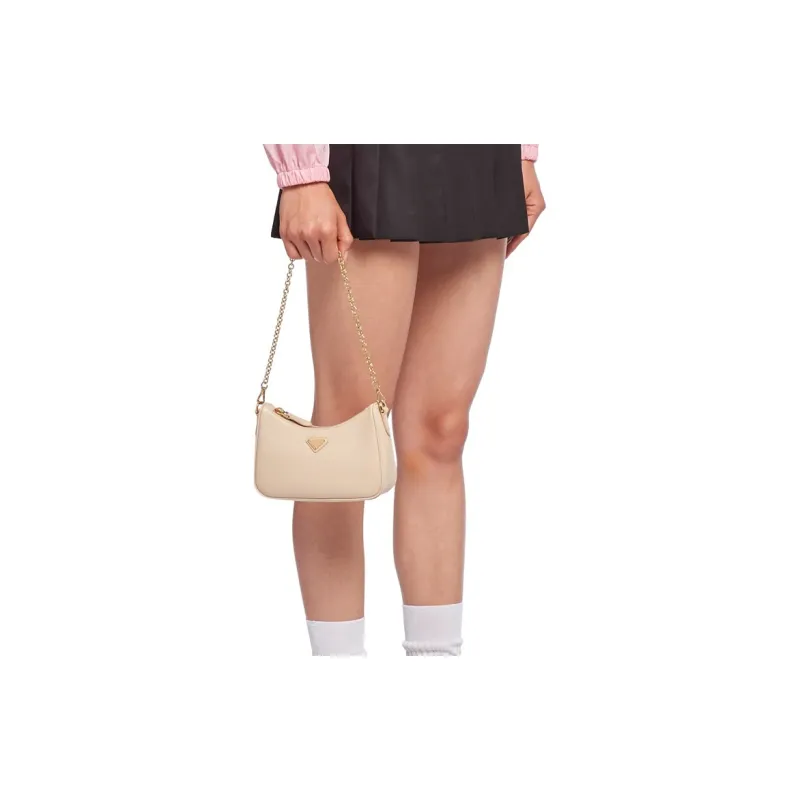 PRADA Leather Shoulder Bag Underarm Handbag Shoulder Bag Mini Women's Light Coffee-4