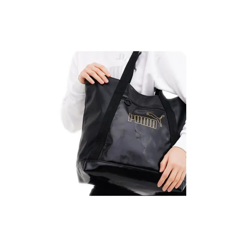 PUMA Artificial Leather Tote Bag Shopping Bag Shoulder Bag Handbag Regular Women's Black Gold-4