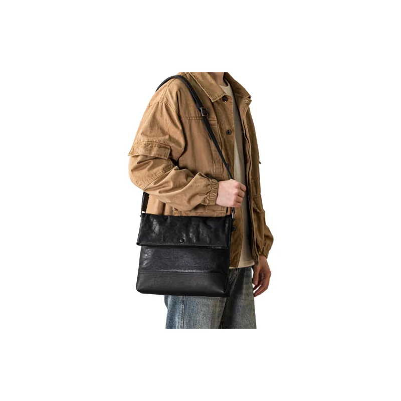ROSEROOEN Top Grain Vegetable Tanned Cow Leather Shoulder Bag Crossbody Bag Regular Unisex Black-5