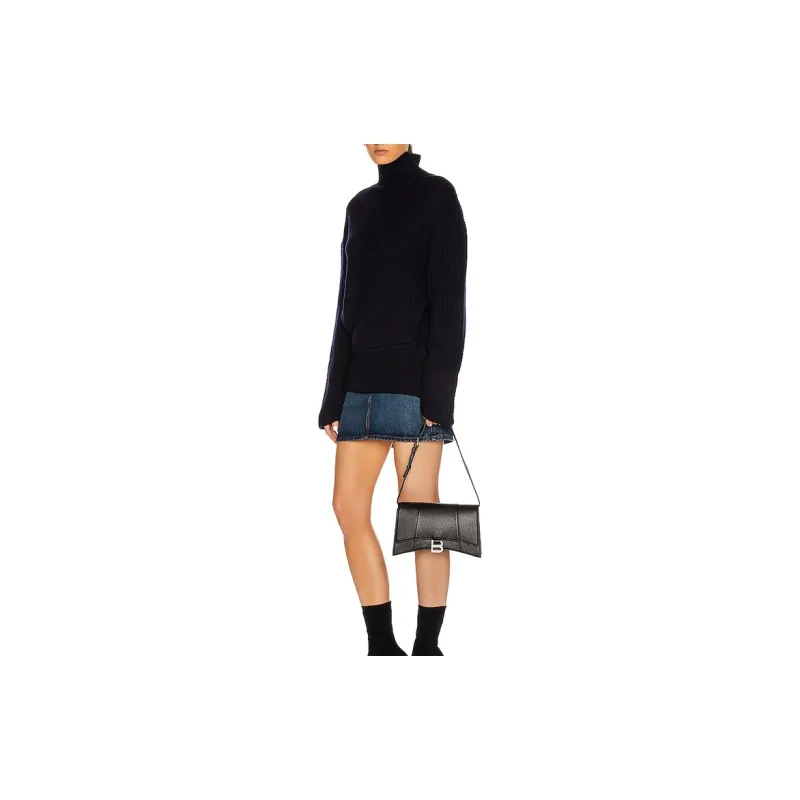 Balenciaga Hourglass Grained Calfskin Hourglass Bag Handbag Small Size Women's Black-5