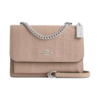 COACH Klare Crocodile Embossed Leather Shoulder Bag Crossbody Bag Small Size Women's Stone Color