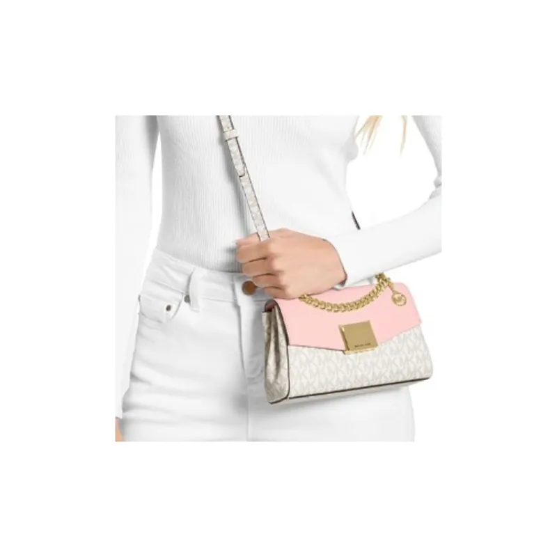 MICHAEL KORS Lita Canvas Flap Bag, Crossbody Bag, Shoulder Bag Women's Pink-6