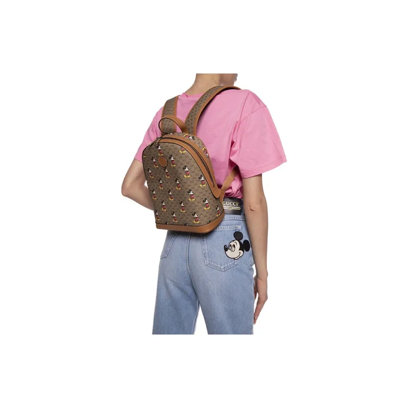 GUCCI X Disney Mickey Mouse Leather Backpack Beige Brown-6
