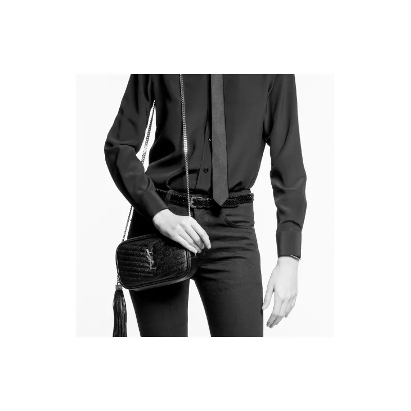 SAINT LAURENT LOU Grained Embossed Quilted Leather Camera Bags Crossbody Bag Shoulder Bag Women's Black-6