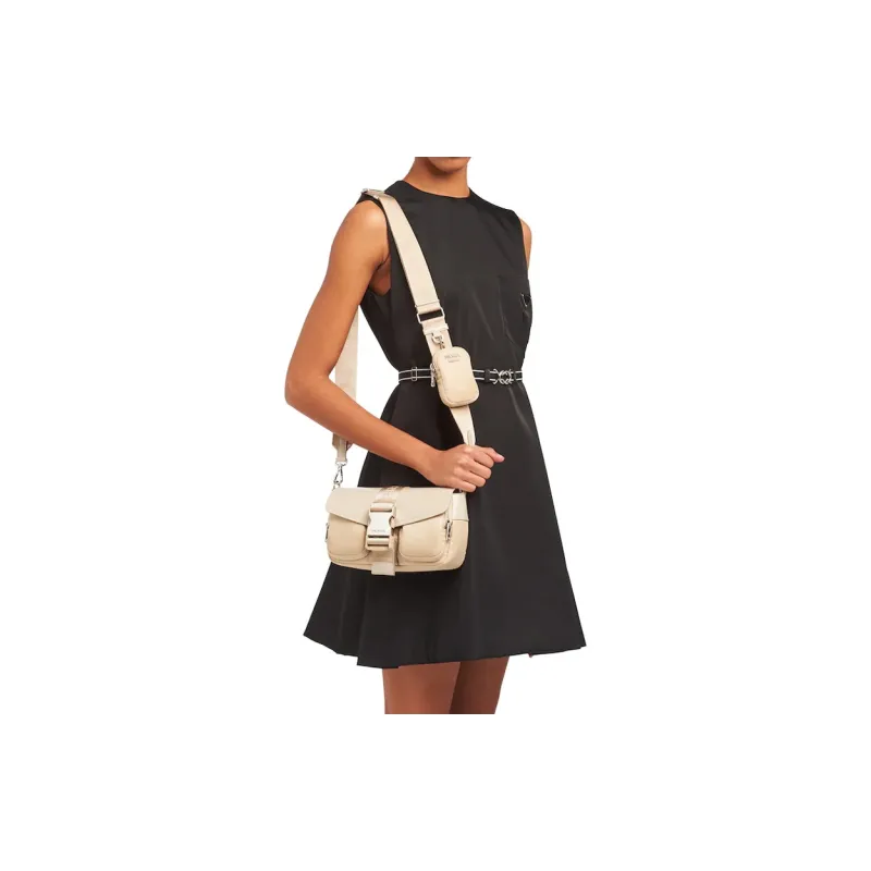PRADA Leather Shoulder Bag Women's Desert Beige-3