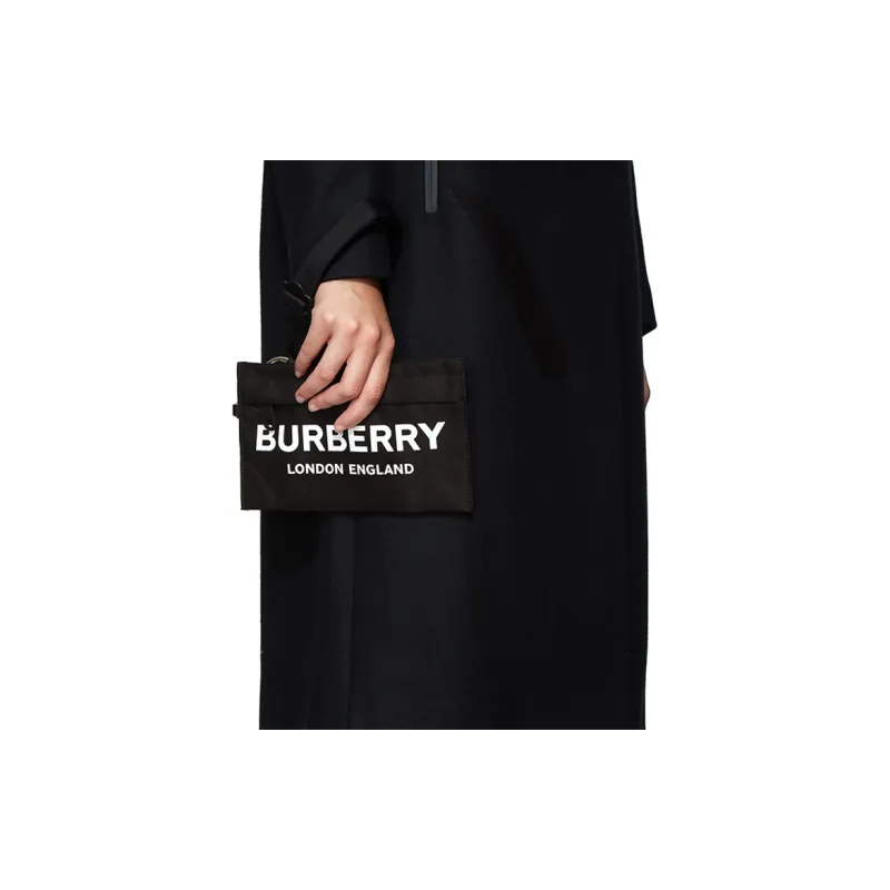Burberry Zip Pouch Logo Print Nylon Black-4