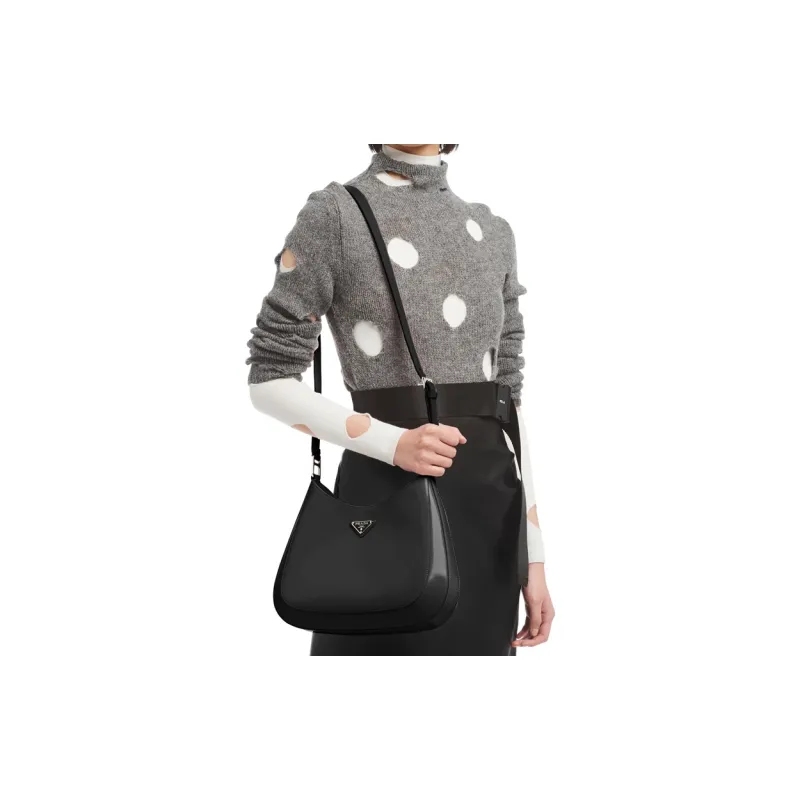 PRADA Cleo Shiny Leather Shoulder Bag Crossbody Bag Women's Black-3