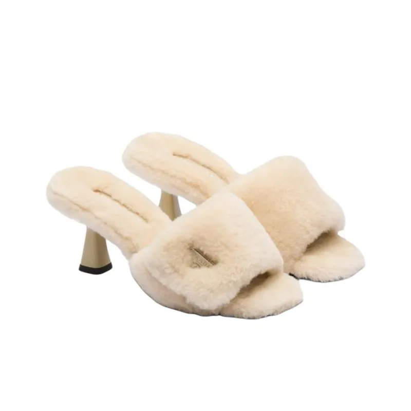 PRADA 65mm Triangle-logo Shearling Mules-2