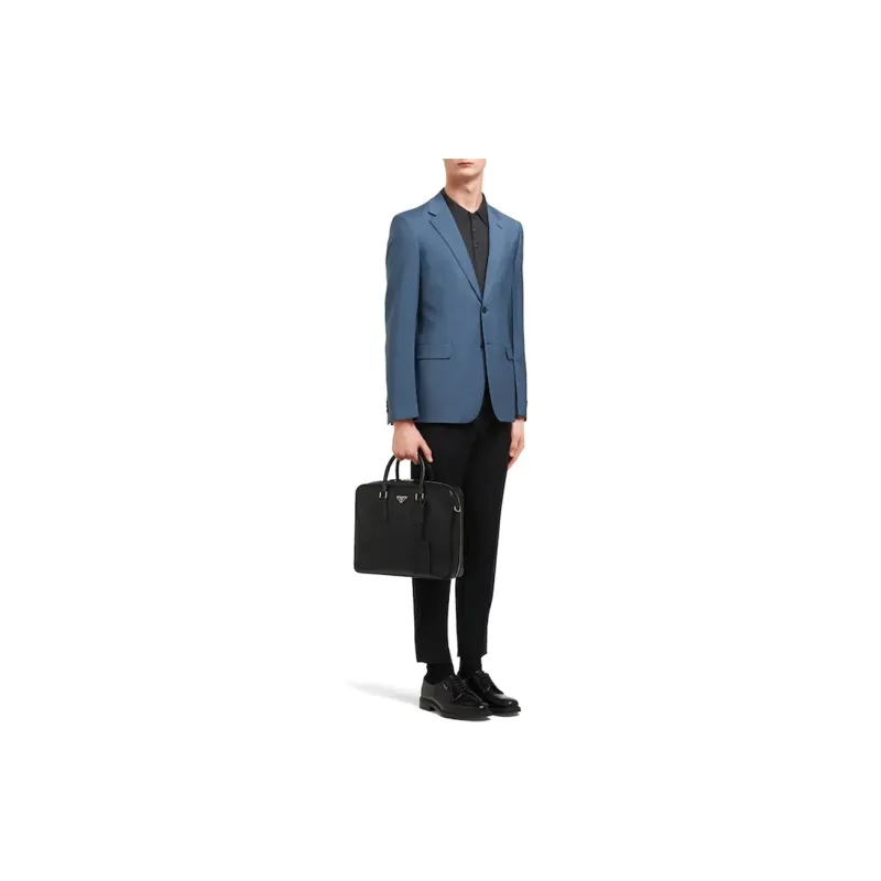 PRADA Saffiano Leather Briefcases Handbags Men's Black-4