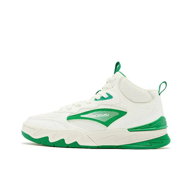 QIAODAN Anti Slip Wear Resistant High Top Skateboard Shoes Men's White Green-0