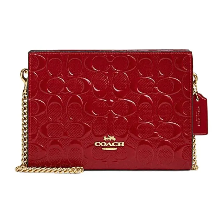 COACH Cow Leather Shoulder Bag, Crossbody Bag Trumpets Women's Red-0