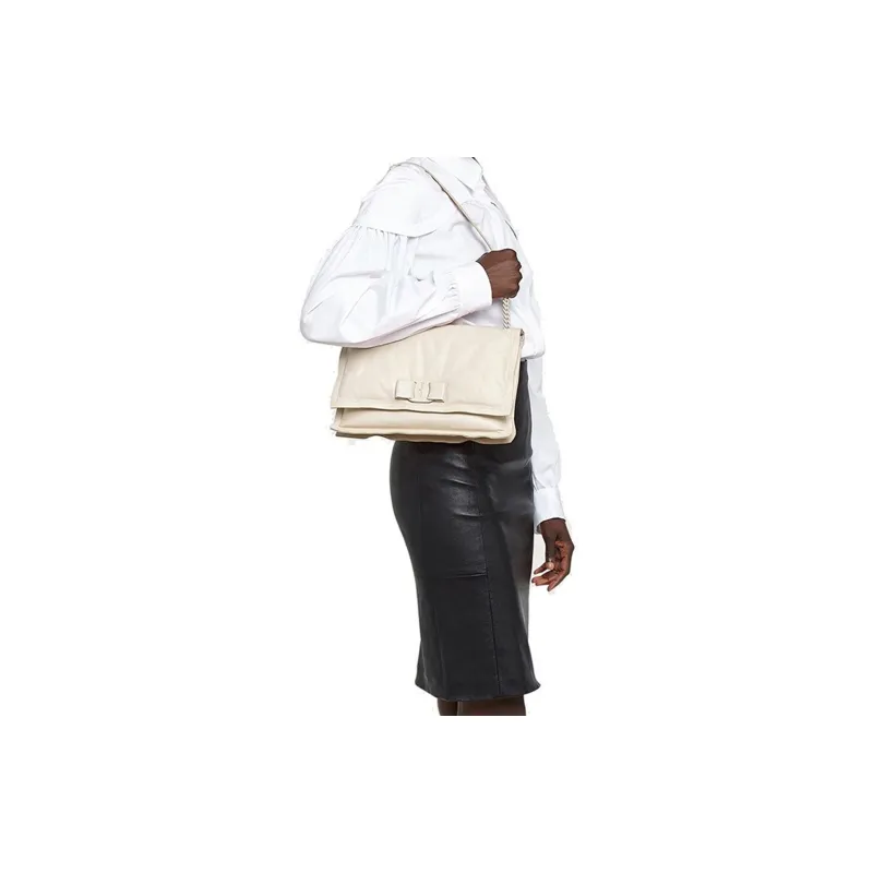 FERRAGAMO Calfskin Pillow Bag, Chain Shoulder Strap, Crossbody Bag Women's White-5