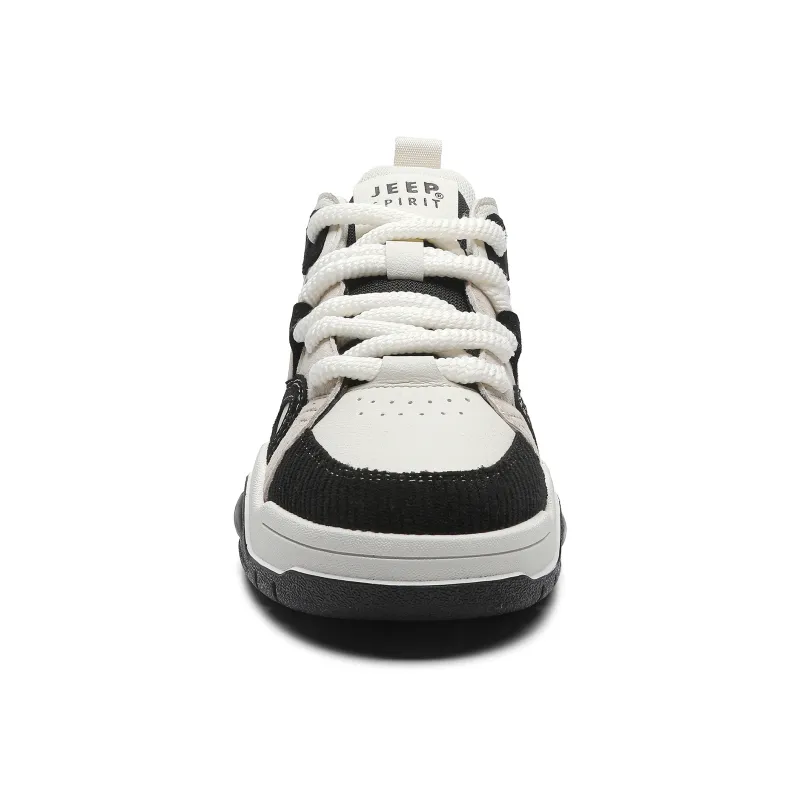 JEEP SPIRIT Retro Fashion Anti Slip And Wear Resistant Height Increasing Low Top Skateboard Shoes Men's Black White-3