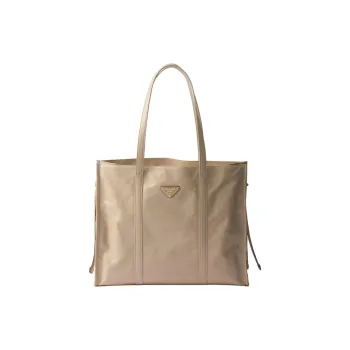 PRADA Leather Tote Bag Shopping Bag Handbag Large Size Women's Lime Gray
