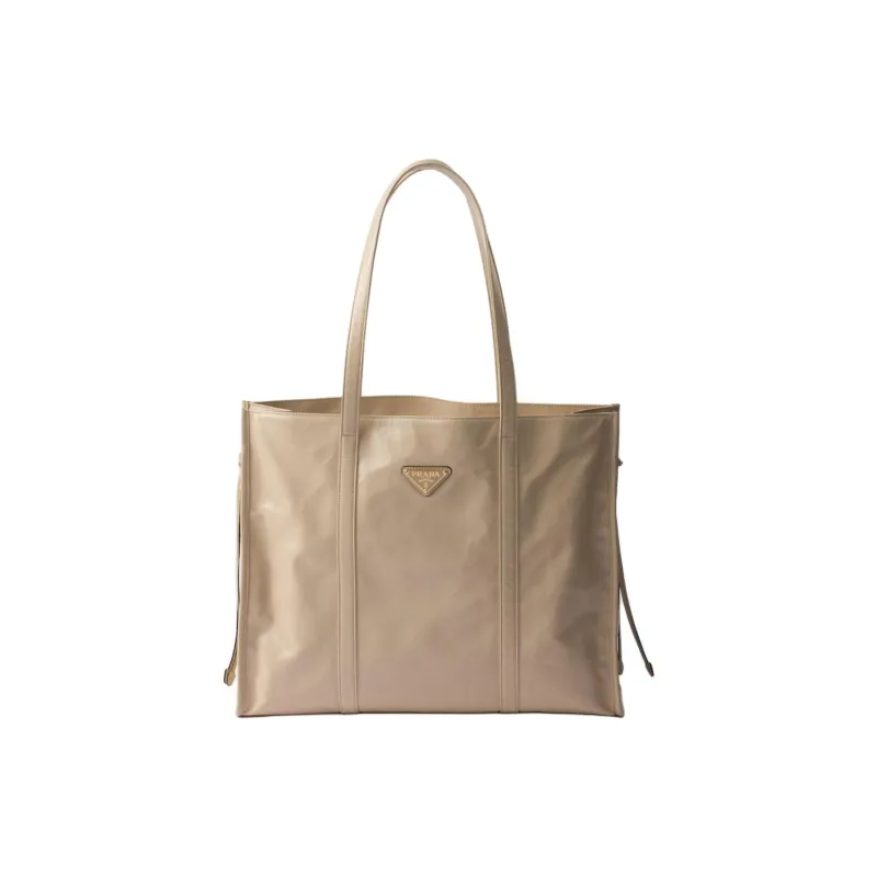 PRADA Leather Tote Bag Shopping Bag Handbag Large Size Women's Lime Gray-0