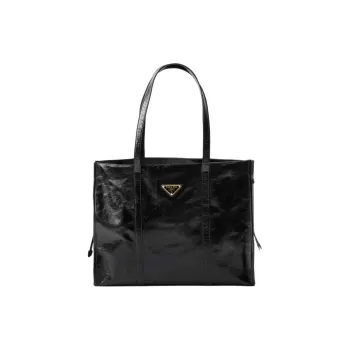 PRADA Leather Tote Bag, Shopping Bag, Handbag Tubas Women's Black