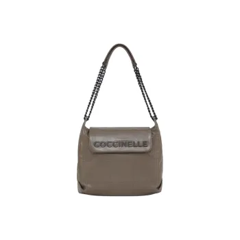 COCCINELLE Cow Leather Hobo Bag Portable Crossbody Bag Shoulder Bag Large Size Women's Light Gray