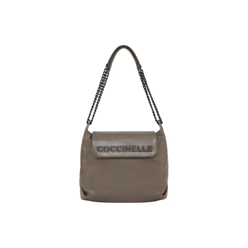 COCCINELLE Cow Leather Hobo Bag Portable Crossbody Bag Shoulder Bag Large Size Women's Light Gray-0
