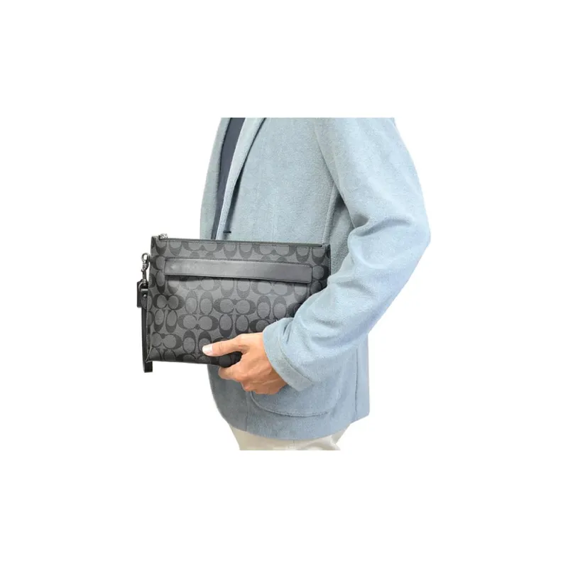 COACH Pouch Coated Canvas With Leather Clutch Large Size Men's Black-7