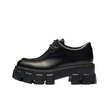 PRADA Monolith Brushed Leather Lace up Shoes 'Black' Women's