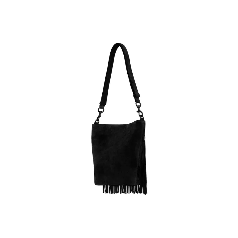 REBECCA MINKOFF Suede Leather Bucket Bag Portable One Shoulder Women's Black-1