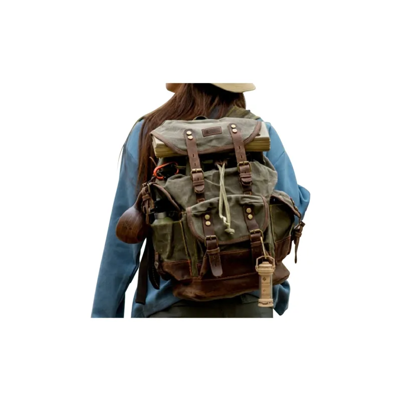COTECi Top Grain Crazy Horse Cow Leather With Washable Canvas Backpack Tubas Men's Gray/Army Green/Black/Khaki-4