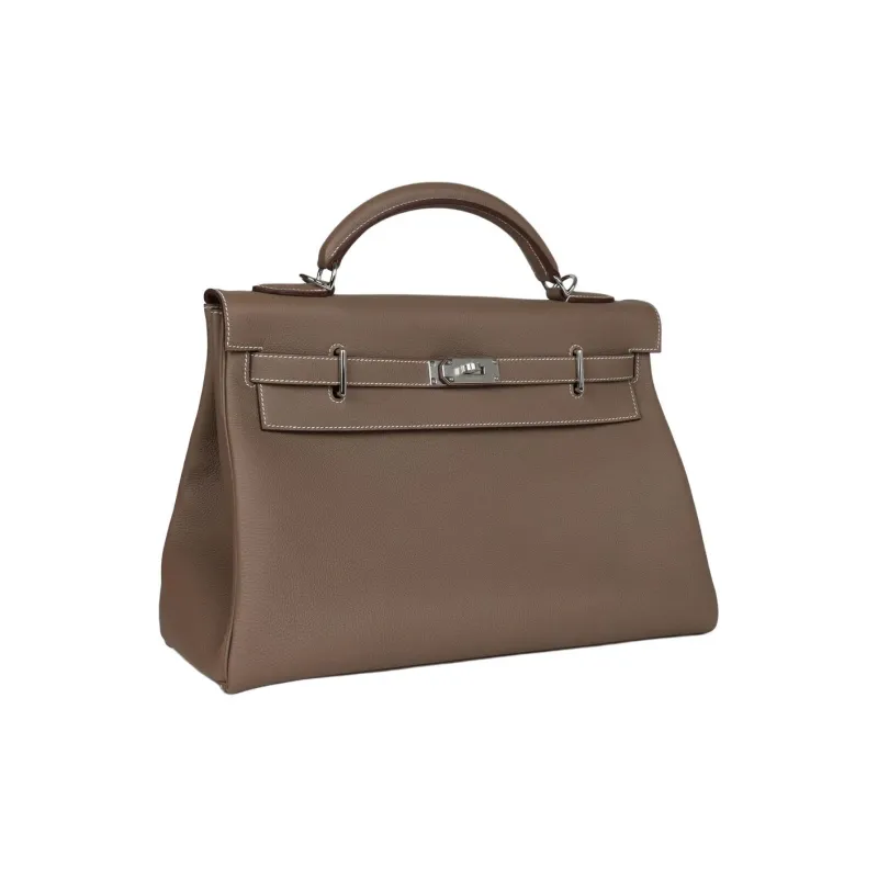 HERMES Togo Calfskin Shoulder Bag, Crossbody Bag, Handbag Regular Men's 18 Etoupe Elephant Gray-1