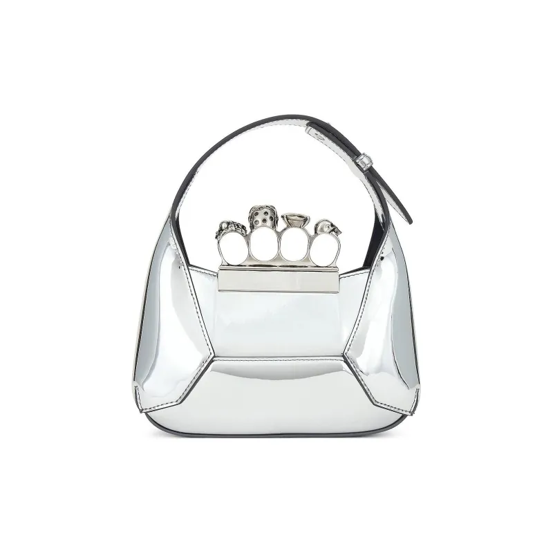 Alexander McQueen Polyurethane Hobo Bag, Shoulder Bag, Crossbody Handbag Mini Women's Silver-4